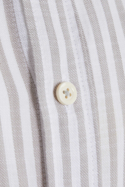 Gri Slim Fit Çizgili 100% Pamuk Uzun Kol Gömlek - 6