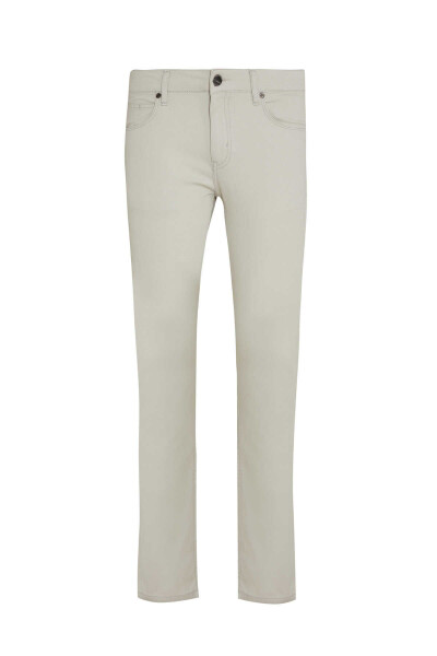 Gri Slim Fit Desenli Pamuklu 5 Cep Kanvas Pantolon - 1