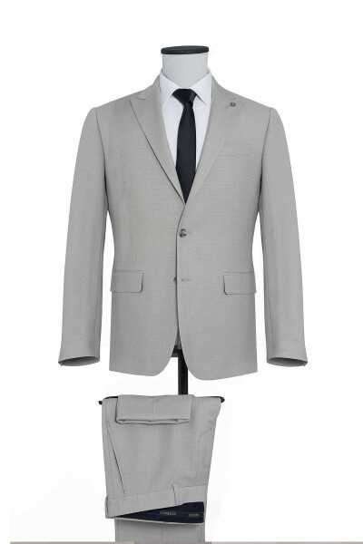 Gri Desenli Slim Fit Takım Elbise - 1