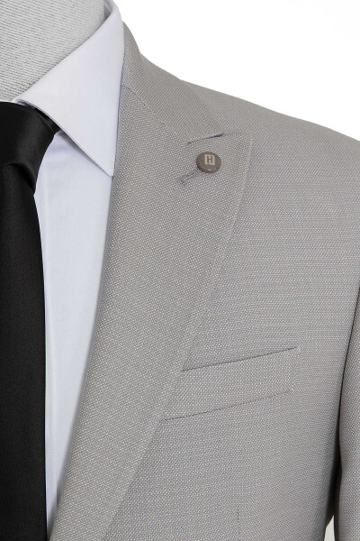 Gri Desenli Slim Fit Takım Elbise - 3