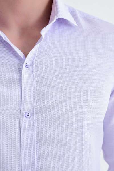 Lila Desenli Slim Fit Gömlek - 4