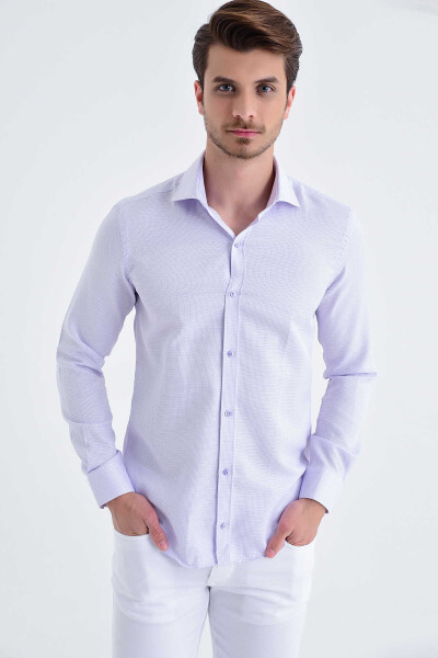 Lila Desenli Slim Fit Gömlek - 1
