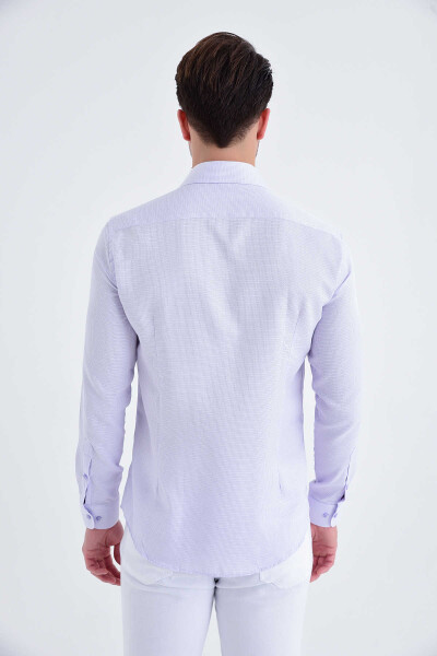 Lila Desenli Slim Fit Gömlek - 3