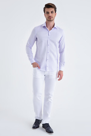 Lila Desenli Slim Fit Gömlek - 5
