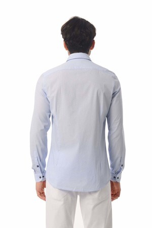 Mavi Baskılı Slim Fit Gömlek - Thumbnail
