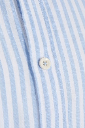 Mavi Slim Fit Çizgili 100% Pamuk Uzun Kol Gömlek - Thumbnail