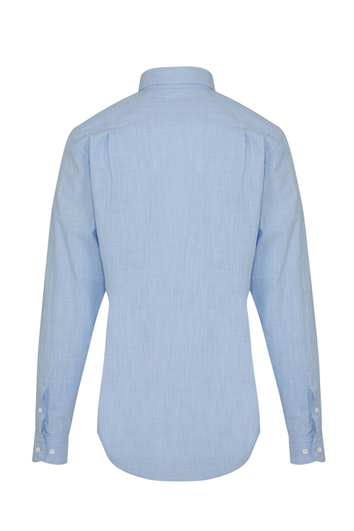 Mavi Slim Fit Düz 100% Pamuk Slim Yaka Uzun Kollu Klasik Gömlek - Thumbnail (1)