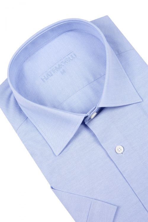 Açık Mavi Cepli Kısa Kol Klasik Gömlek