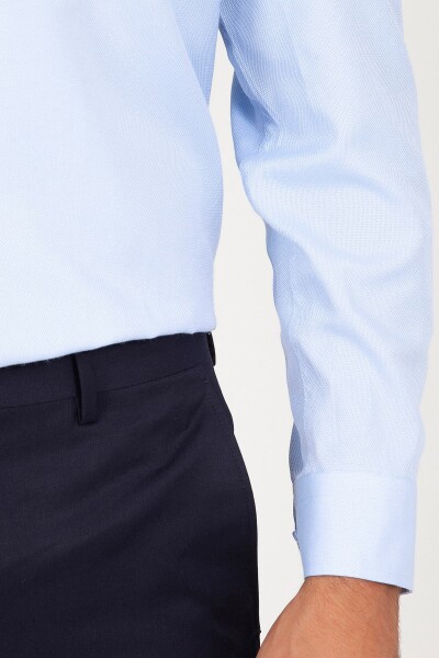 Klasik Mavi Armürlü Gömlek - 5