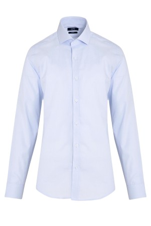 Mavi Slim Fit Uzun Kol %100 Pamuk Desenli Gömlek - Thumbnail