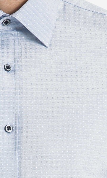 Desenli Slim Fit Mavi Gömlek - 5