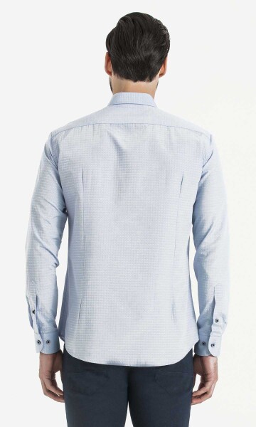 Desenli Slim Fit Mavi Gömlek - 4