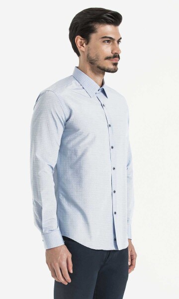 Desenli Slim Fit Mavi Gömlek - 3