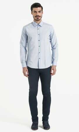 Desenli Slim Fit Mavi Gömlek - 6