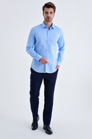 Mavi Slim Fit Gömlek - 5