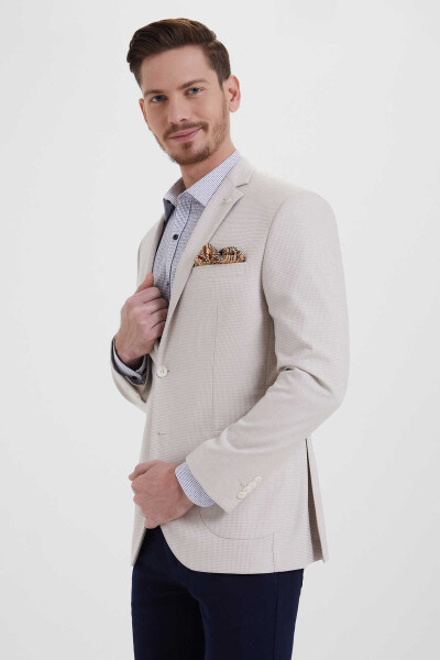 Bej Desenli Slim Fit Ceket - 3