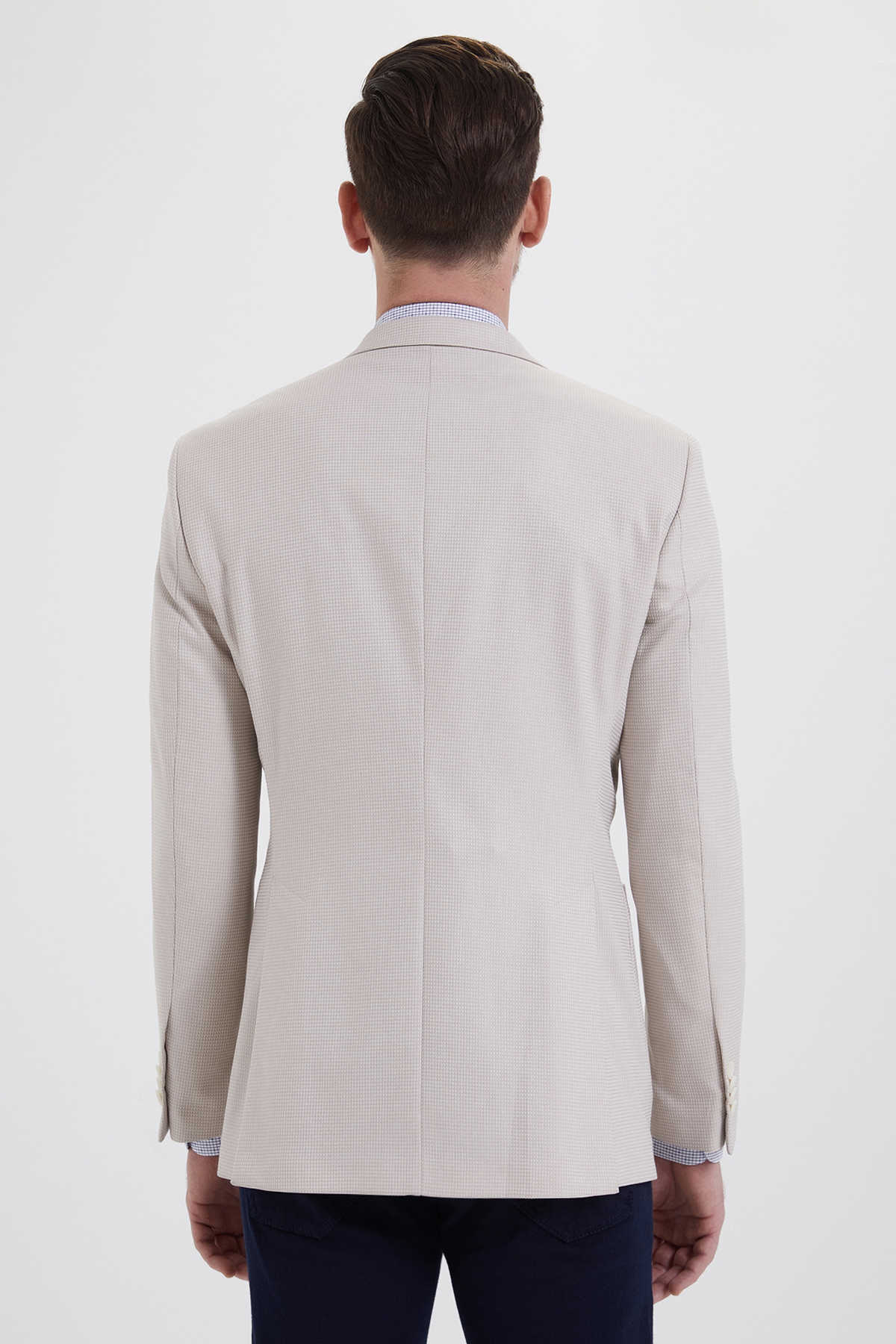 Bej Desenli Slim Fit Ceket - 4