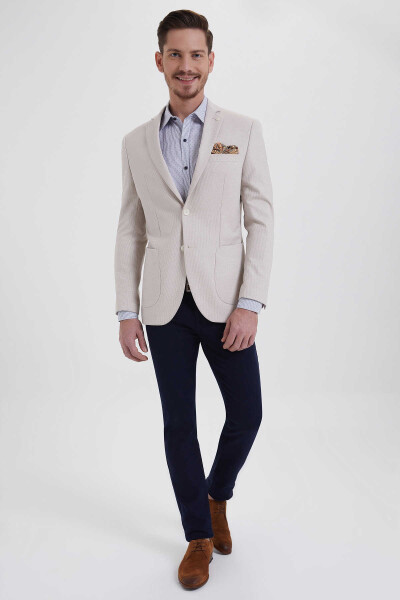 Bej Desenli Slim Fit Ceket - 2