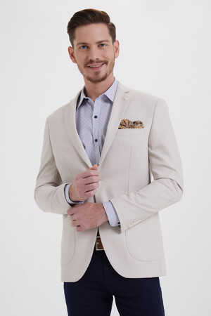 Bej Desenli Slim Fit Ceket - 6