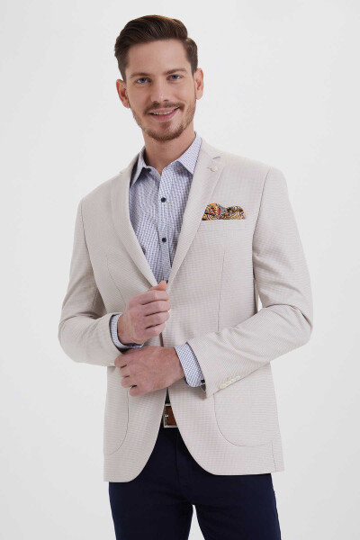 Bej Desenli Slim Fit Ceket - Thumbnail