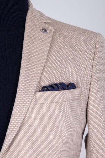 Bej Desenli Slim Fit Ceket - Thumbnail