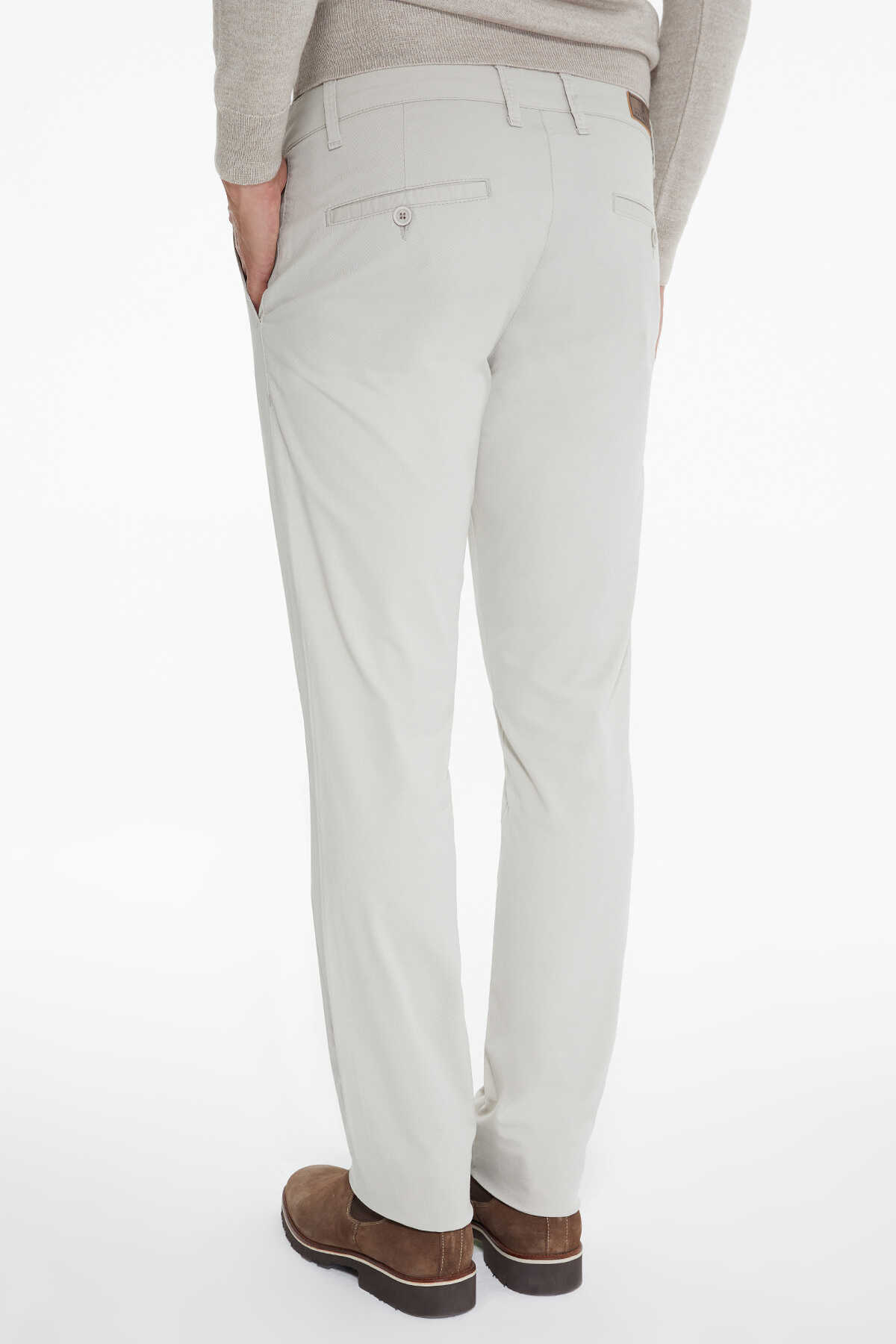 Gri Regular Fit Düz Pamuklu Yandan Cep Kanvas Pantolon - 4