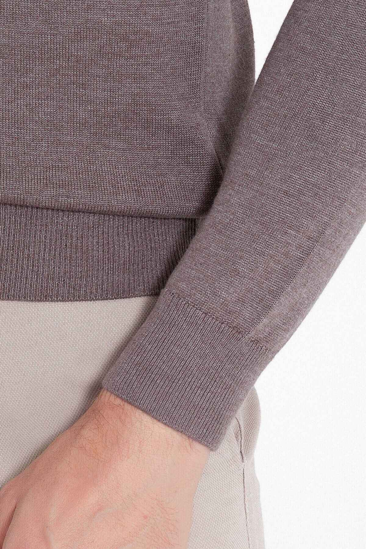 Kahverengi Regular Fit Yarım Balıkçı Yaka Pamuklu Triko Kazak - 18