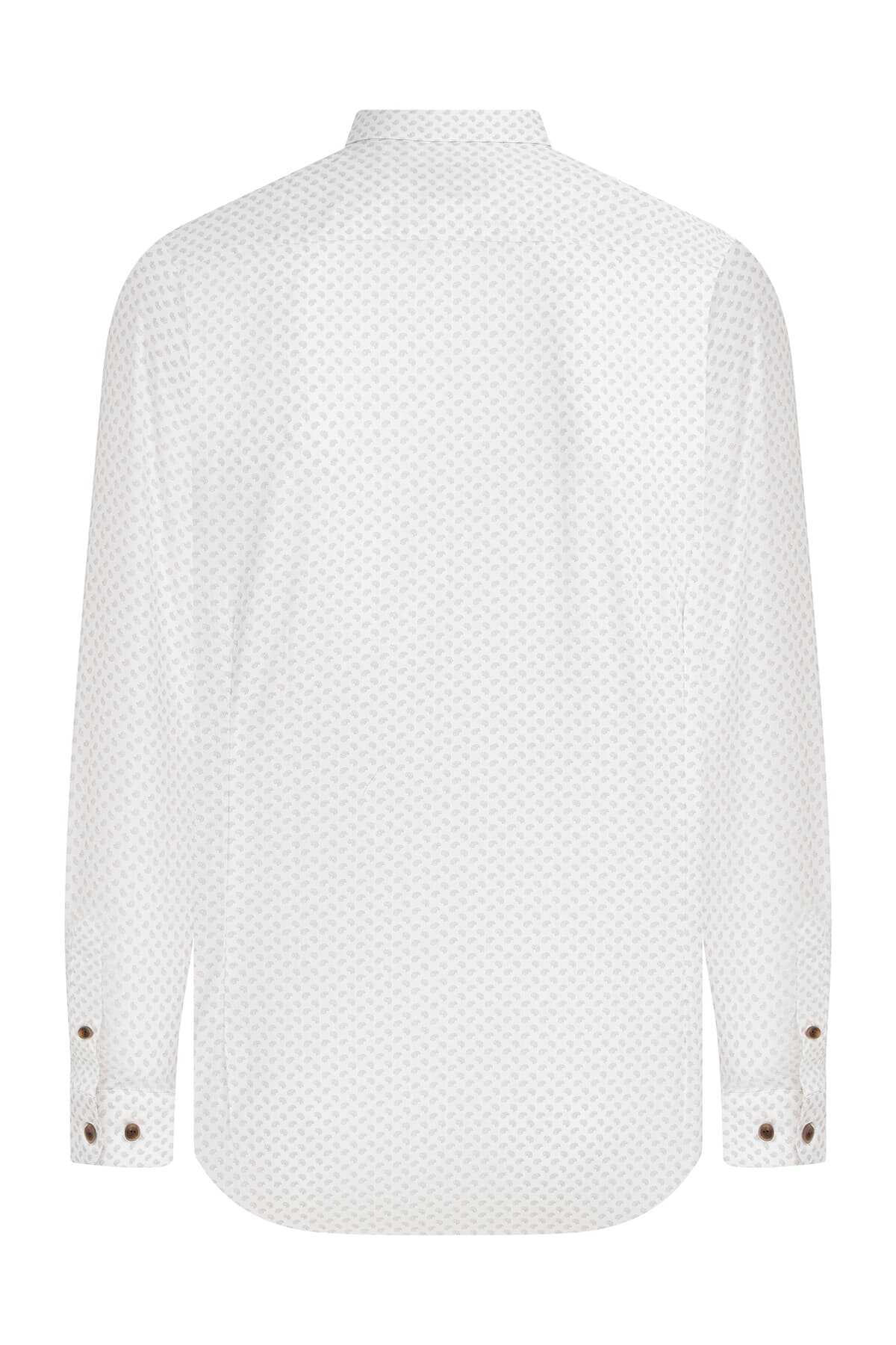 Kahverengi Slim Fit Baskılı 100% Pamuk Uzun Kol Spor Gömlek - 5