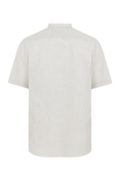 Kahverengi Kısa Kol Desenli Klasik Gömlek - 4