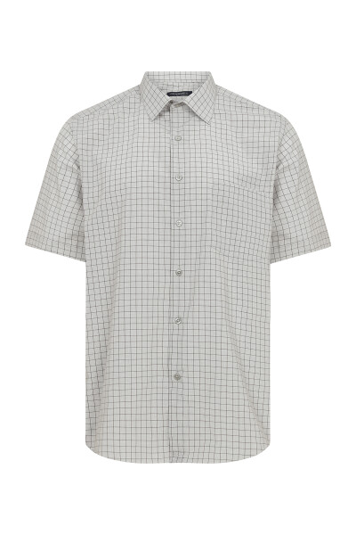 Kahverengi Kareli Kısa Kol Klasik Gömlek - 1