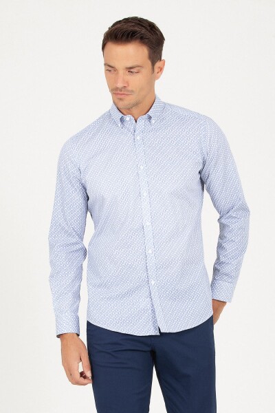 Lacivert Baskılı Slim Fit Gömlek - 1