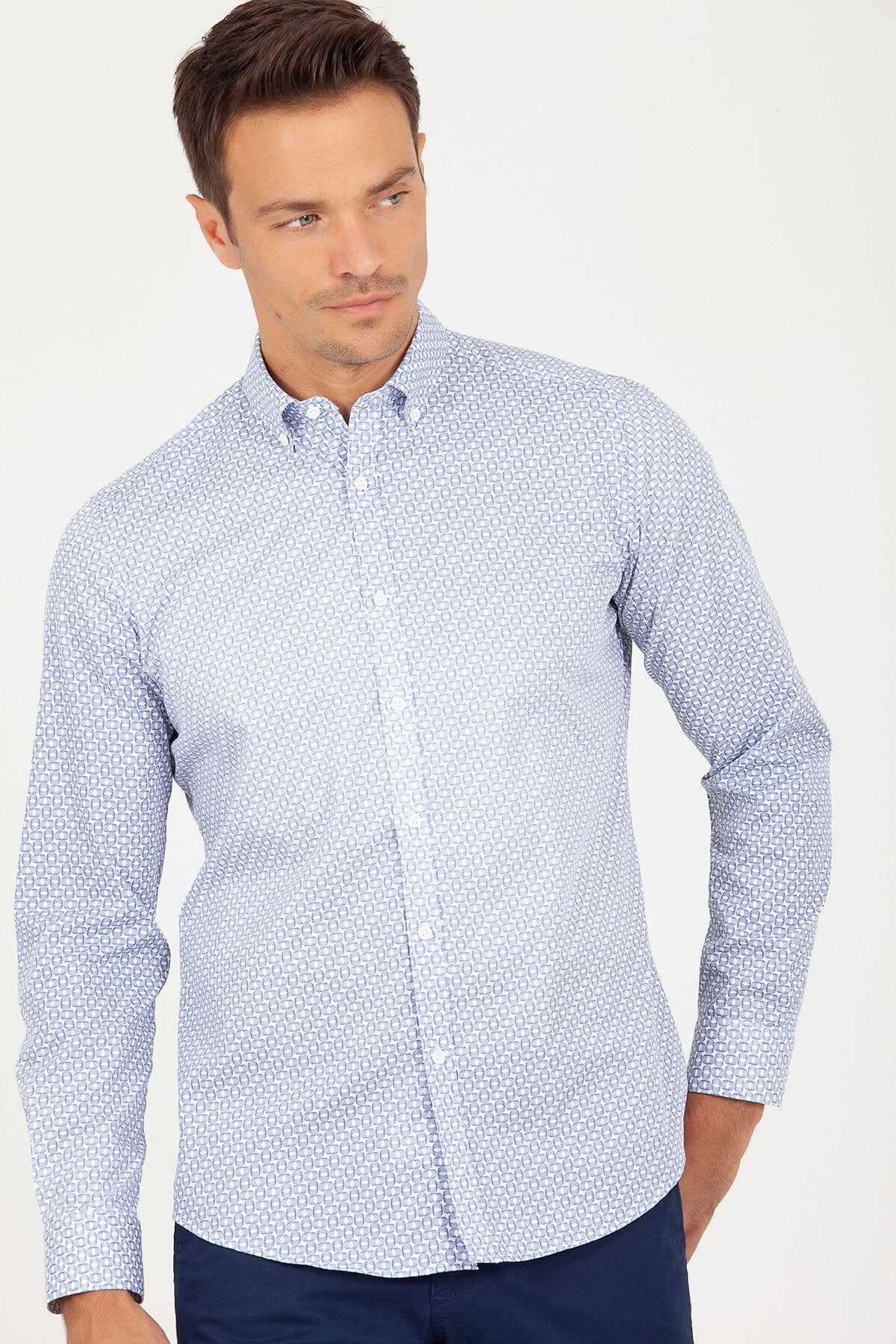 Lacivert Baskılı Slim Fit Gömlek - 2