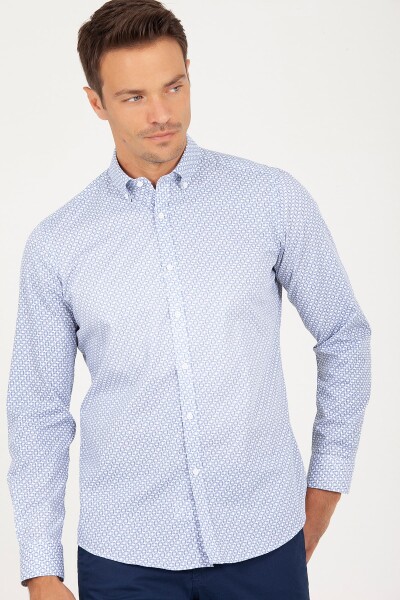 Lacivert Baskılı Slim Fit Gömlek - 2