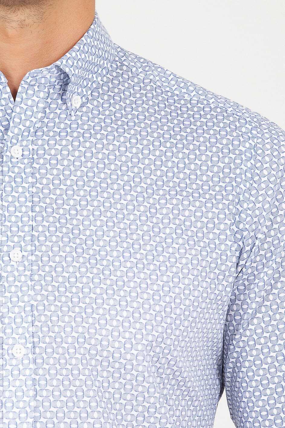 Lacivert Baskılı Slim Fit Gömlek - 4