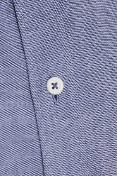 Lacivert Slim Fit 100% Pamuk Düğmeli Yaka Uzun Kollu Casual Gömlek - 6