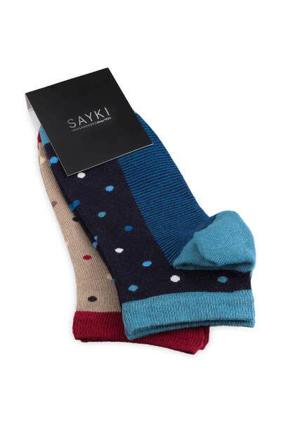 A.Lacivert - Bordo 2'li Puantiyeli Kısa Çorap 