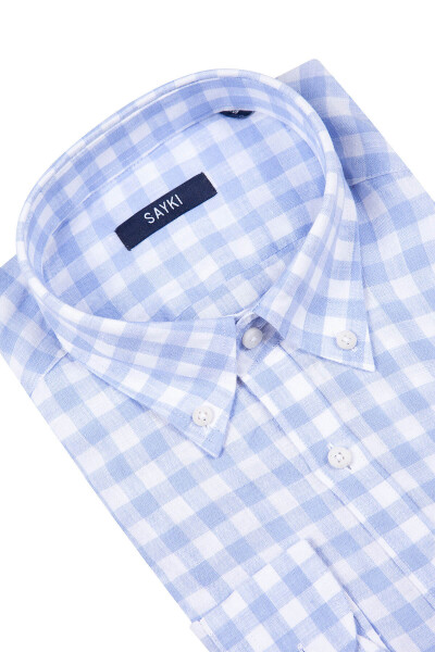 Açık Mavi Kareli Klasik Gömlek - 2