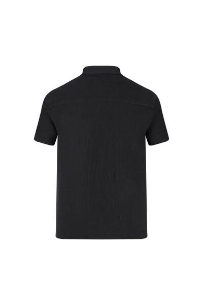 Antrasit Comfort Fit 100% Pamuk Gizli Düğmeli Yaka Kısa Kollu Gömlek - 3