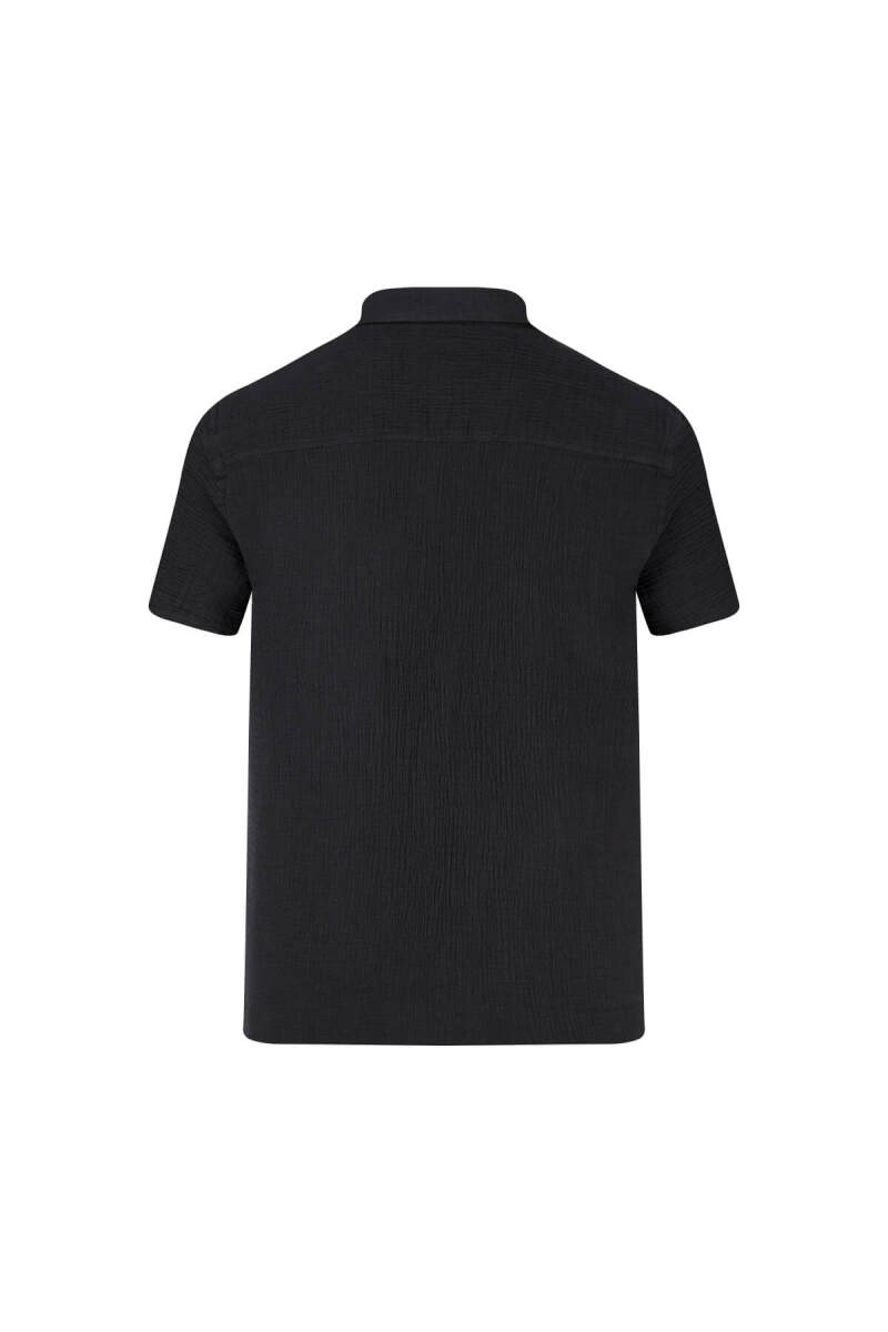 Antrasit Comfort Fit 100% Pamuk Gizli Düğmeli Yaka Kısa Kollu Gömlek - Saykı (1)