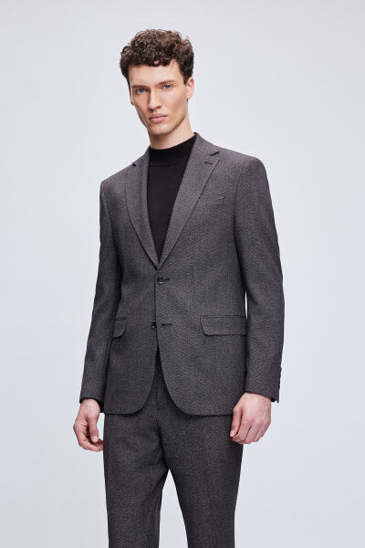 Antrasit Comfort Fit Desenli Mono Yaka Klasik Takım Elbise - 2