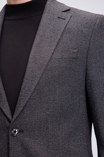 Antrasit Comfort Fit Desenli Mono Yaka Klasik Takım Elbise - 3