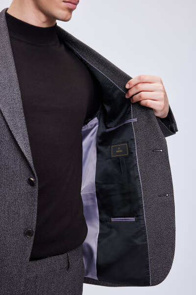 Antrasit Comfort Fit Desenli Mono Yaka Klasik Takım Elbise - 4