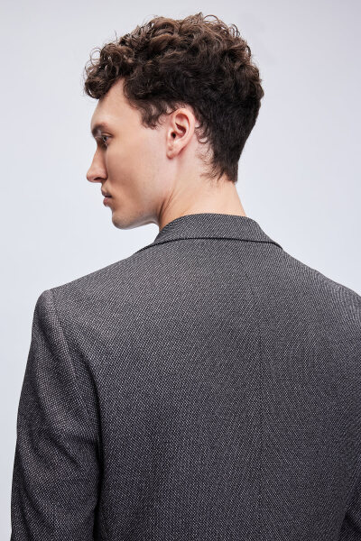 Antrasit Comfort Fit Desenli Mono Yaka Klasik Takım Elbise - 7