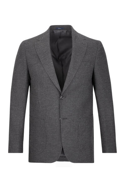 Antrasit Comfort Fit Mono Yaka Yünlü Ceket 