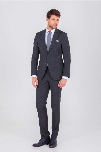 Antrasit Desenli Slim Fit Takım Elbise - 3