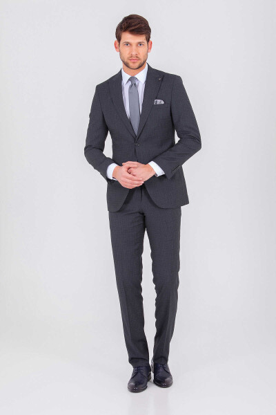 Antrasit Desenli Slim Fit Takım Elbise - 1