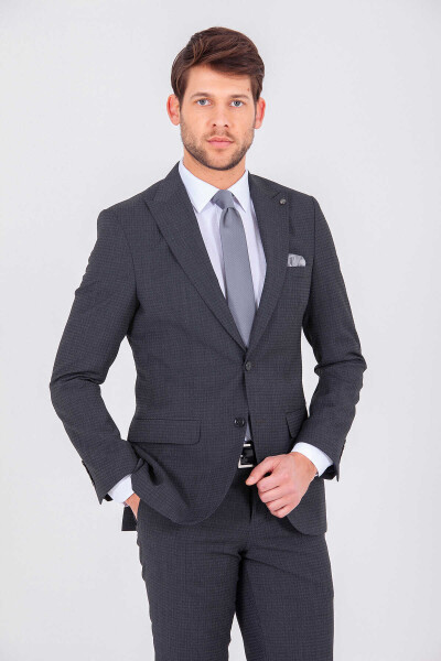 Antrasit Desenli Slim Fit Takım Elbise - 2