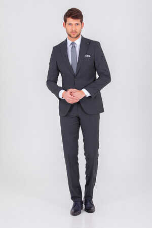 Antrasit Desenli Slim Fit Takım Elbise - 5