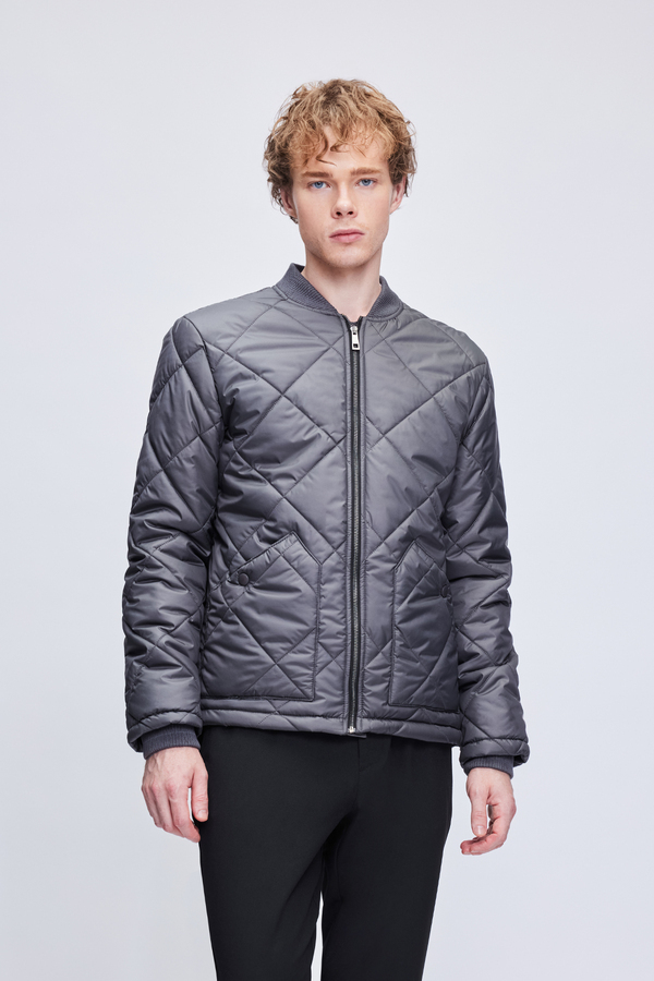 Antrasit Regular Fit Bomber Yaka Kapitone Mont - HATEMOĞLU