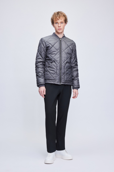 Antrasit Regular Fit Bomber Yaka Kapitone Mont - 2